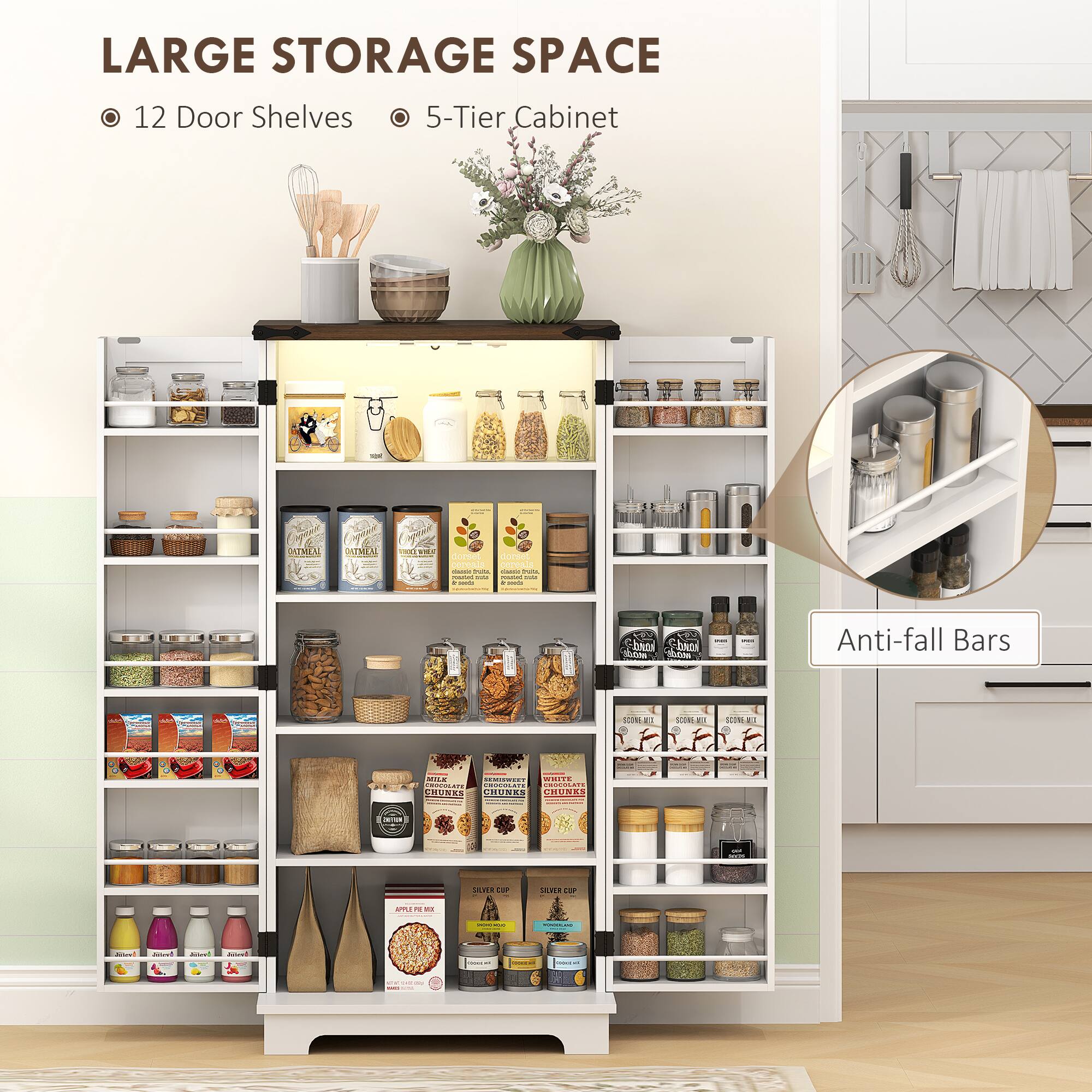 LARGE STORAGE SPACE 12 Door Shelves 5-Tier Cabinet : Anti-fall Bars