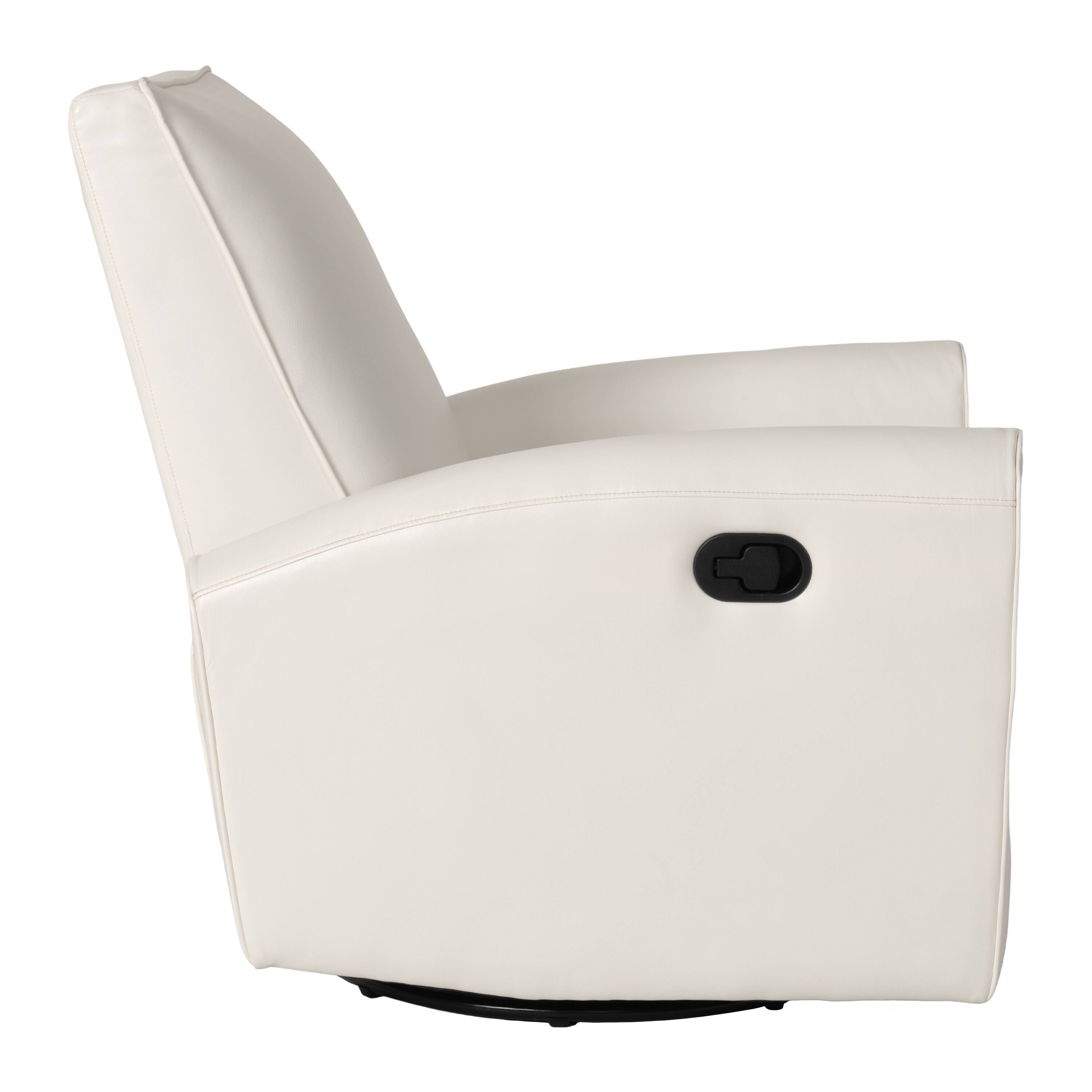 Left. CorLiving - Marin Faux Leather Upholstered Indoor Swivel Glider Manual Recliner with Steel and Engineered Wood Frame - White.