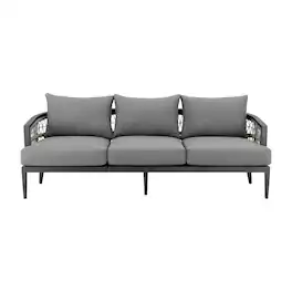 Armen Living - Zella Outdoor Patio Sofa in Aluminum with Light Gray Rope and Cushions - Earl Gray