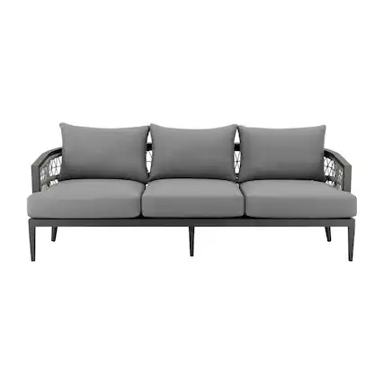 Front. Armen Living - Zella Outdoor Patio Sofa in Aluminum with Light Gray Rope and Earl Gray Cushions - Earl Gray.