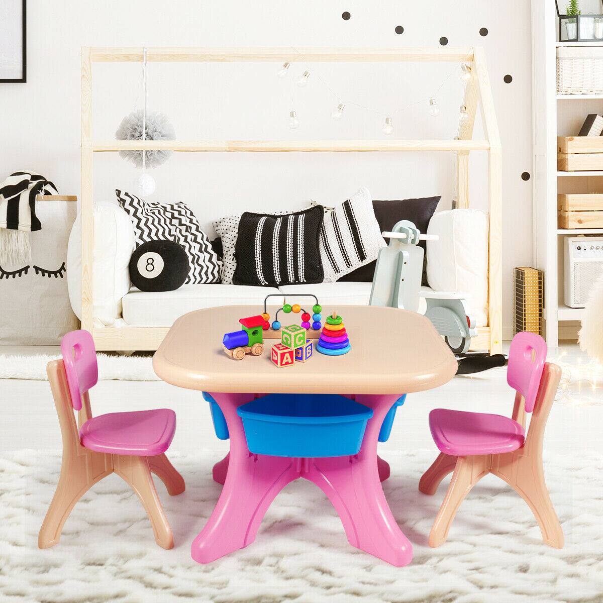 Alt View 3. Gymax - Gymax Plastic Children Kids Table & Chair Set 3 PC Play Furniture - Pink + Blue + Beige.