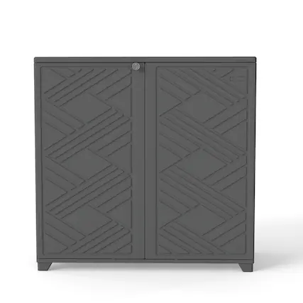 Front. Decksplore - Outdoor Storage Shed Weather Resistance, Horizontal Outdoor Storage Box Cabinet for Garden, Patios, Backyards - Black.