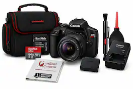 Bundle - Canon - EOS Rebel T7 DSLR Camera with 18-55mm Lens, Battery, 64GB SD & Case - Black