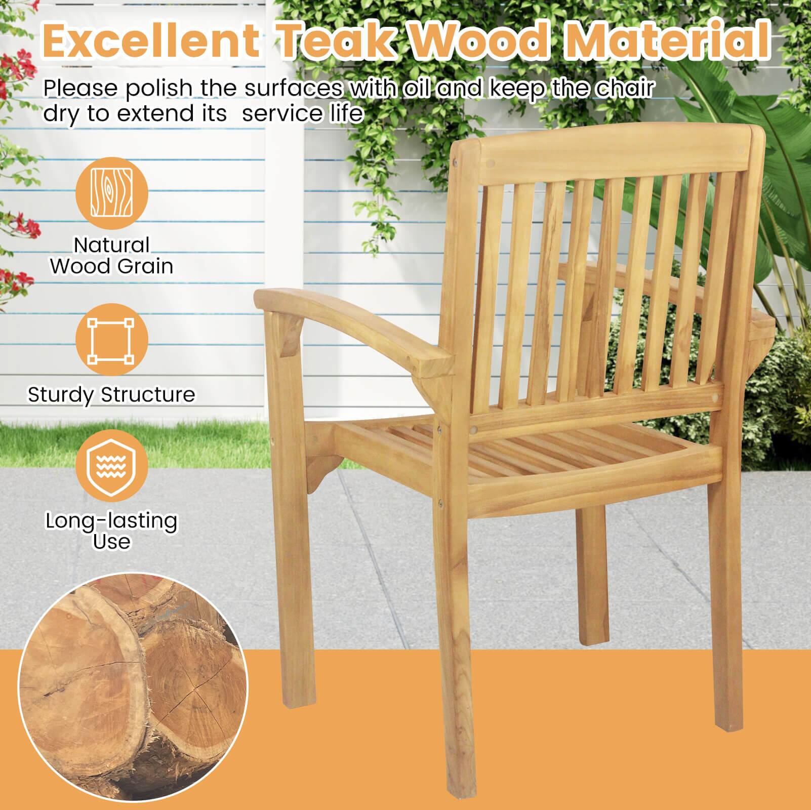 Excellent Teak Wood Material
Please polish the surfaces with oil and keep the chair dry to extend its service life
Natural Wood Grain
Sturdy Structure
Long-lasting Use