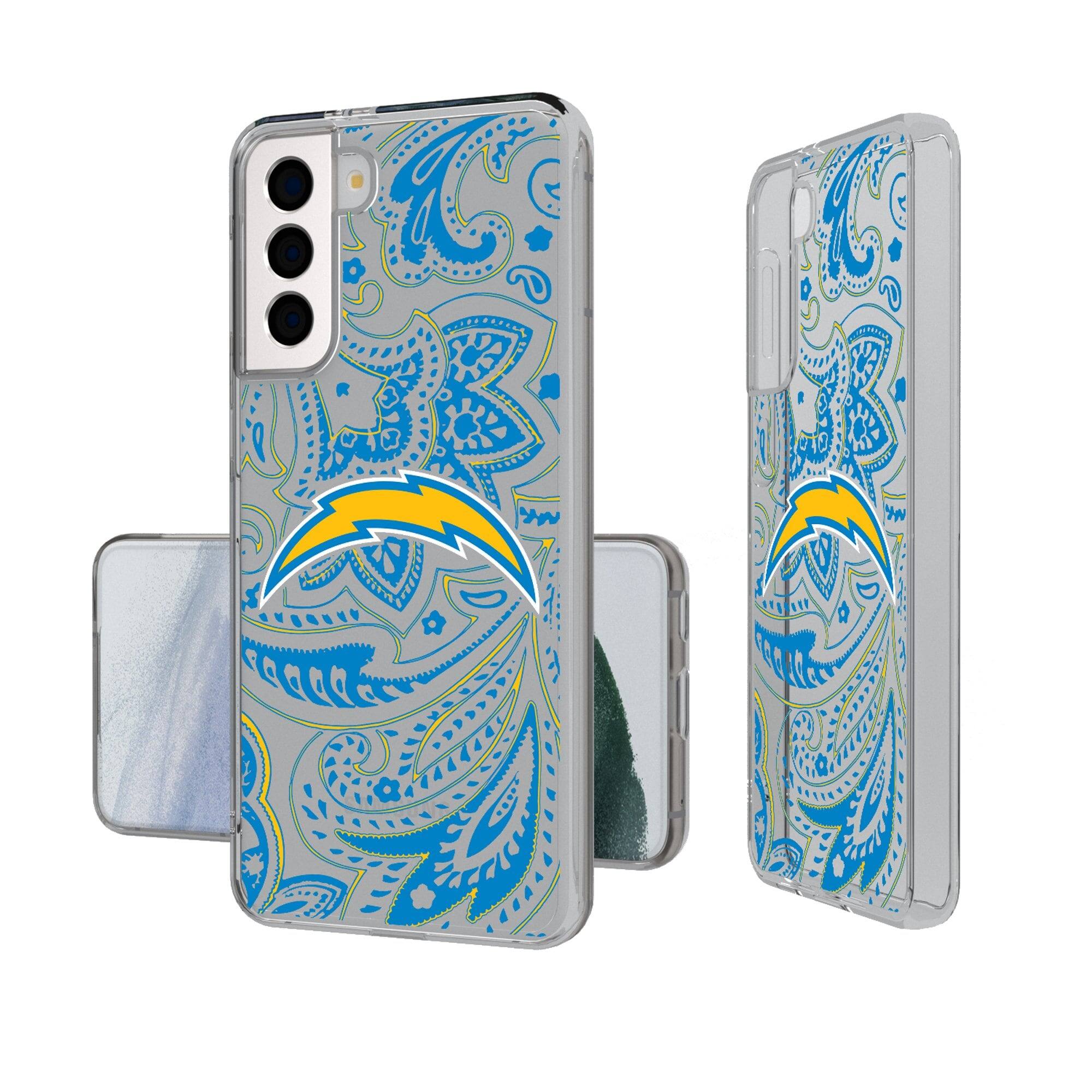 Front. Keyscaper - Los Angeles Chargers Galaxy Clear Paisley Design Case - S23 - Multicolor.