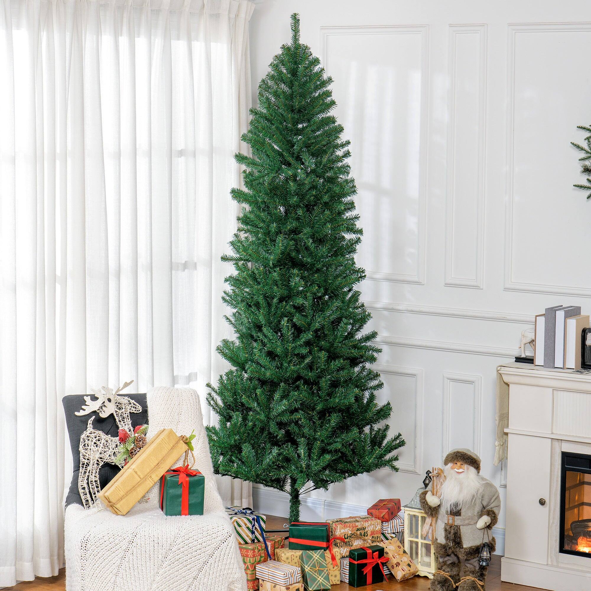 Alt View 4. BreeBe - 8 ft Tall Unlit Slim Fir Artificial Christmas Tree with Realistic Branches - Green.