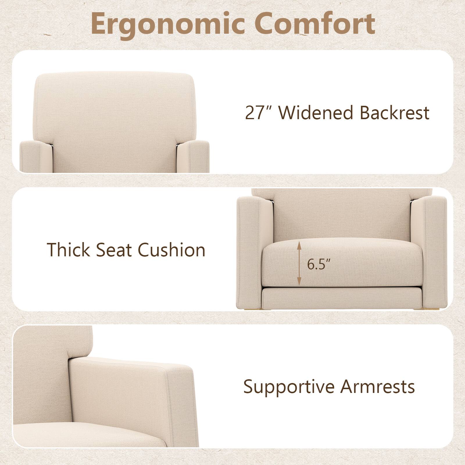 Ergonomic Comfort  
27" Widened Backrest  
Thick Seat Cushion  
6.5"  
Supportive Armrests