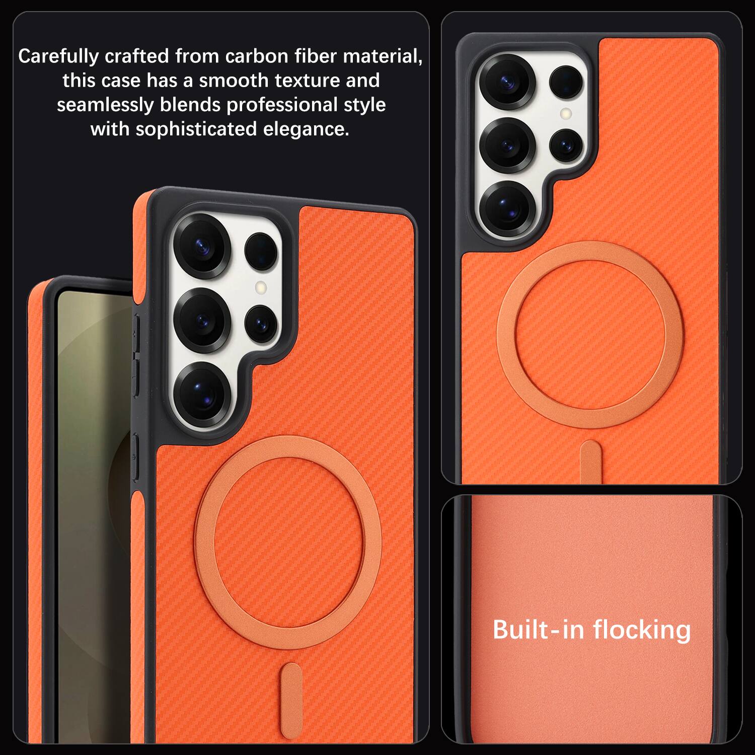 Carefully crafted from carbon fiber material, this case has a smooth texture and seamlessly blends professional style with sophisticated elegance. Built-in flocking