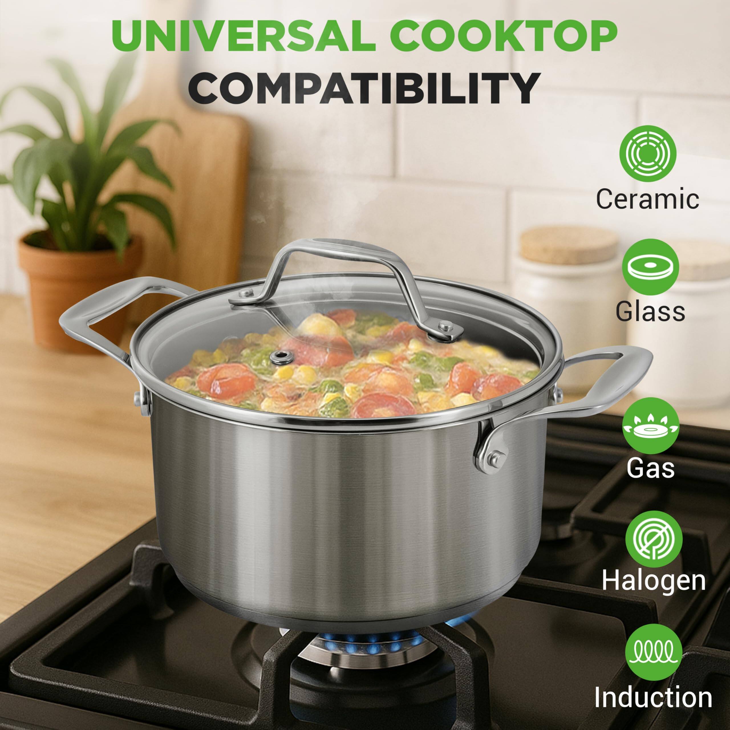 UNIVERSAL COOKTOP COMPATIBILITY

Ceramic  
Glass  
Gas  
Halogen  
Induction