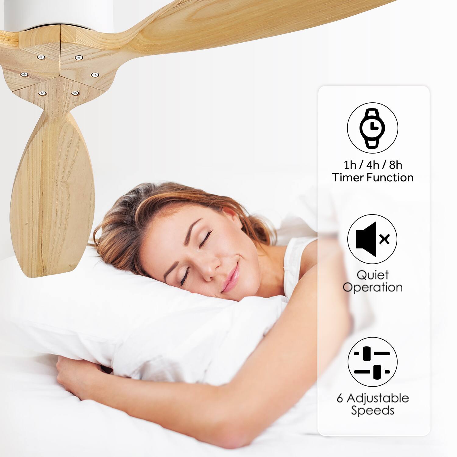 1h / 4h / 8h Timer Function  
Quiet Operation  
6 Adjustable Speeds