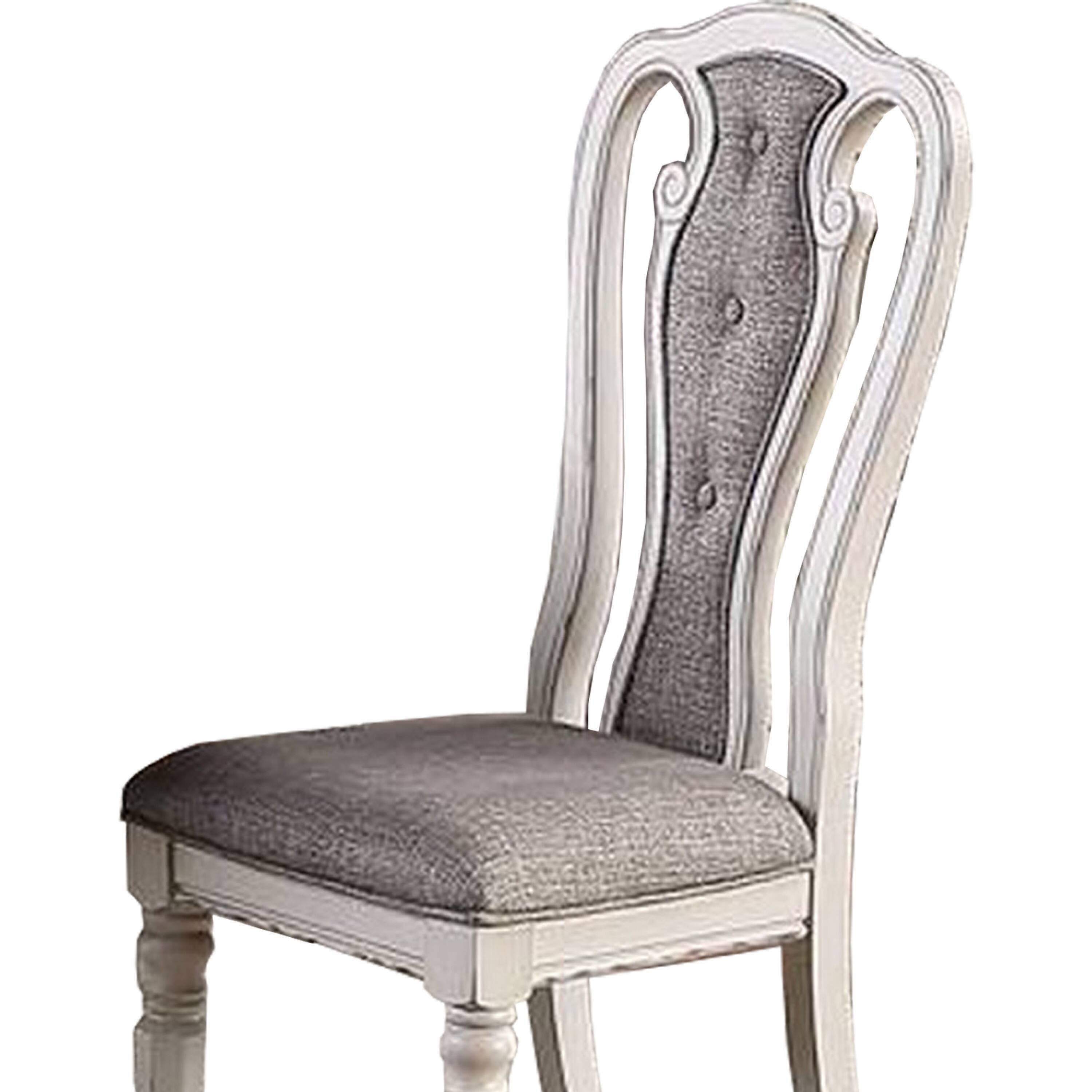 Angle. Manhattan Lane - Dining Chair with Button Tufted Backrest, Padded Seat, Set of 2 - White and Gray.