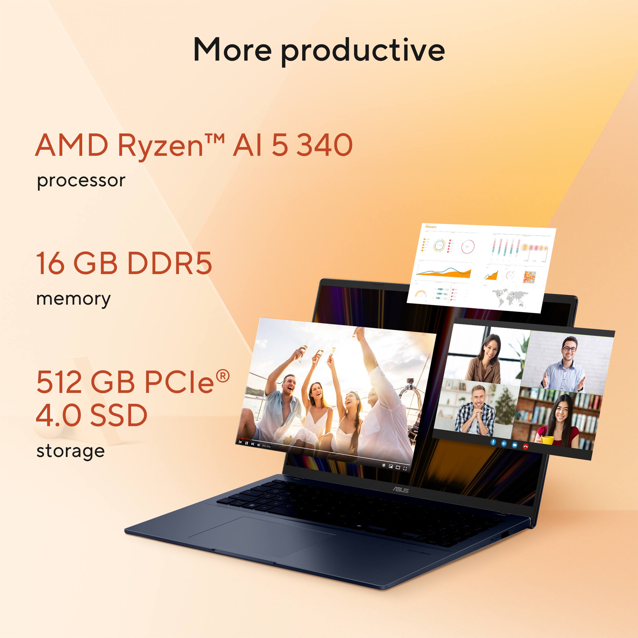 More productive TM AMD RyzenTM Al 5 340 processor 16 GB DDR5 RAM - memory 512 GB PCle 4.0 SSD storage