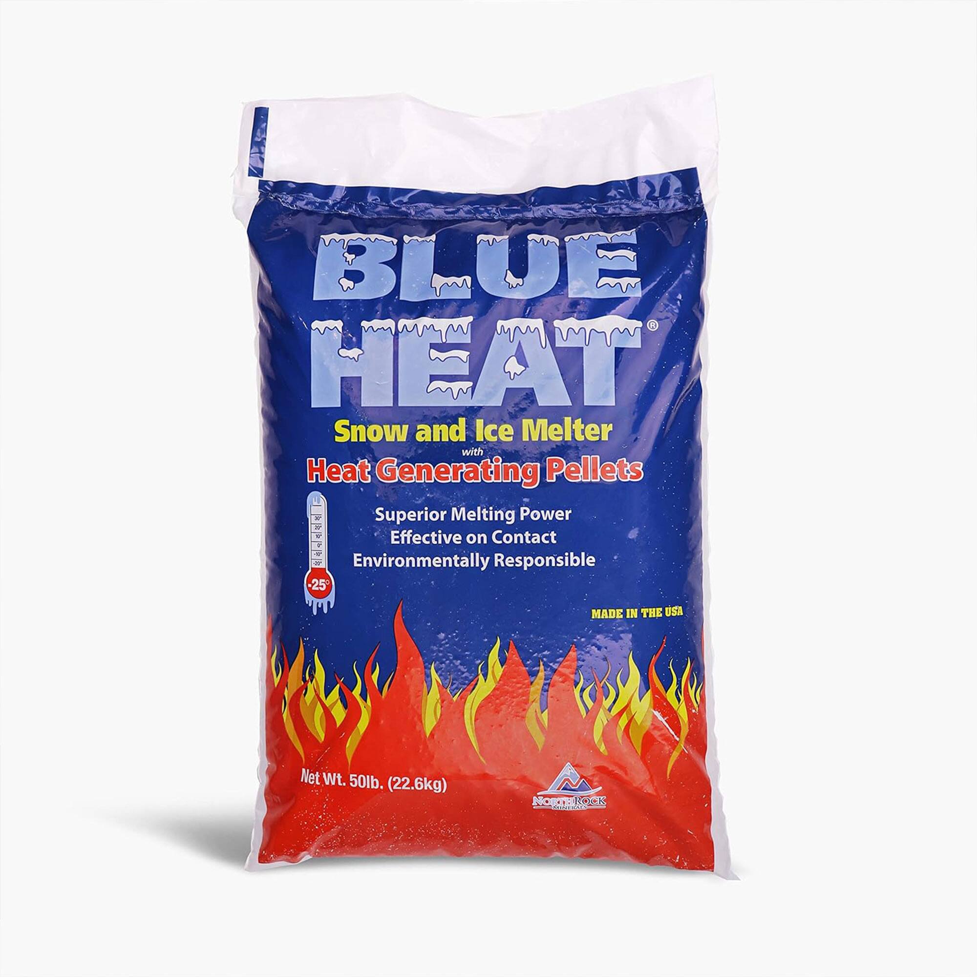 BLUE HEAT  
Snow and Ice Melter with Heat Generating Pellets  

Superior Melting Power  
Effective on Contact  
Environmentally Responsible  

MADE IN THE USA  

Net Wt. 50lb. (22.6kg)  

NORTH HOOK