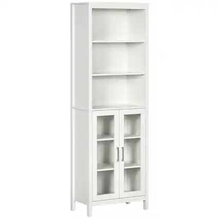 Front. Homcom - Kitchen Hutch, 70" Pantry Cabinet with Glass Framed Door, Storage Cabinet with Adjustable Shelves and Microwave Space - white.