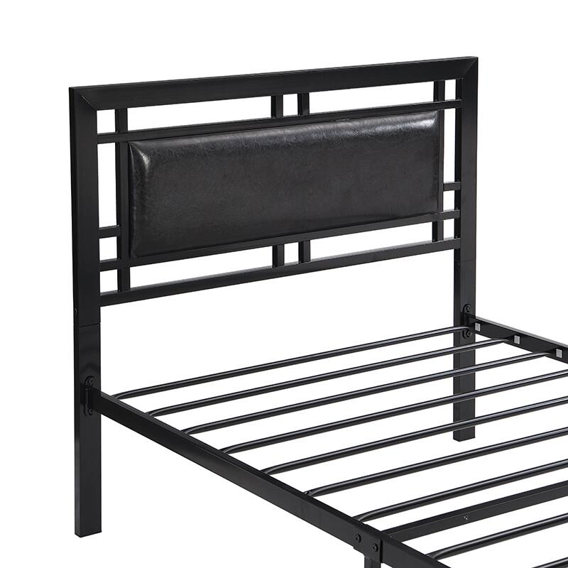 Alt View 2. LUCKY ONE - Twin Size Metal Bed Frame with Headboard - Black.