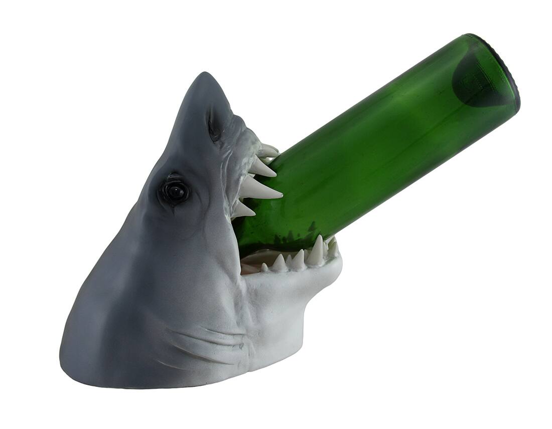 Alt View 3. Zeckos - Parched Predator Shark Head Wine Bottle Holder - Gray.