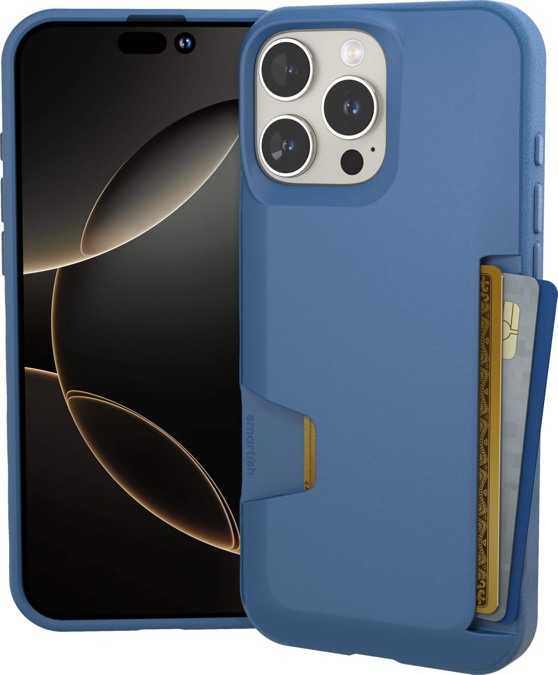 Smartish - iPhone 16 Pro Max Wallet Case - Wallet Slayer Vol 1 - Protective Slim Card Holder Cover - Blues on the Green