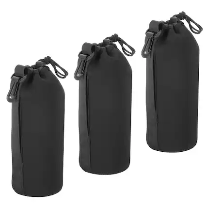 Front. Unique Bargains - Camera Lens Bag, 3pcs 3.7"x9.8" Drawstring Pouch with Thick Neoprene for DSLR Lens, Water Coffee Cups - Black.