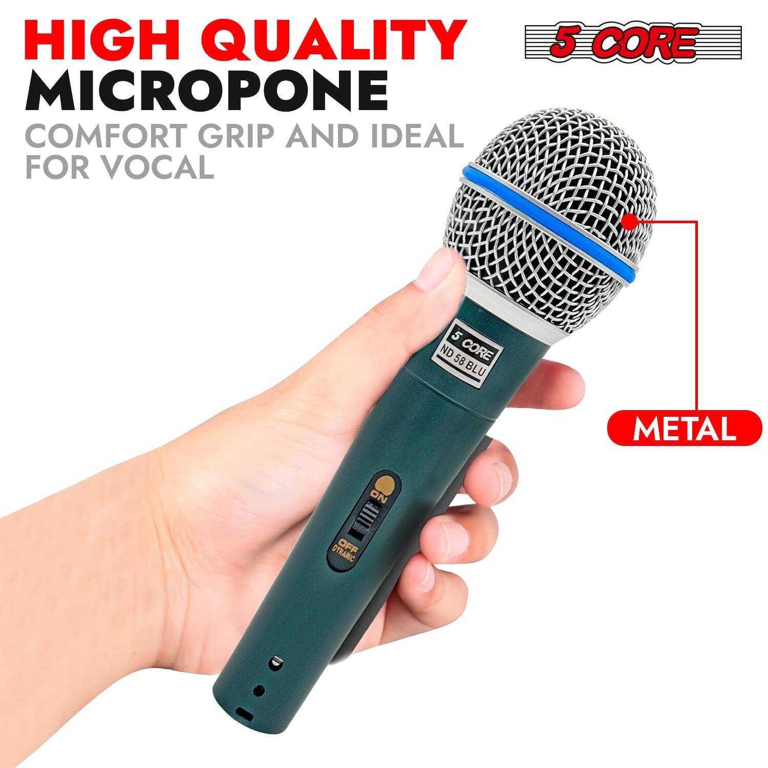 HIGH QUALITY 5 CORE MICROPHONE COMFORT GRIP AND IDEAL FOR VOCAL. 58 CORE BLU METAL ON WIRE.