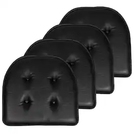 Sweet Home Collection - U-Shape Memory Foam Chair Pad Cushion No Slip Faux Leather 16" x 17", 4-Pack - Black