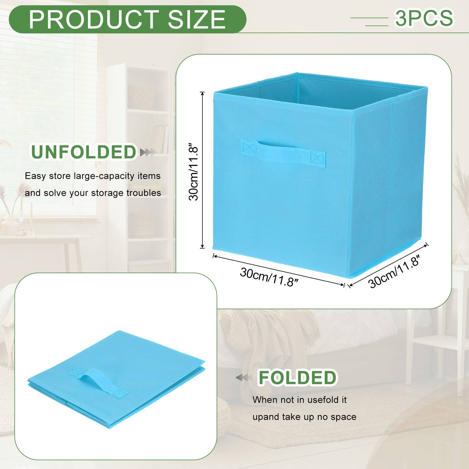 Unique Bargains 3pcs Fabric Storage Bins, 11.8Inch Cube Storage Bin ...