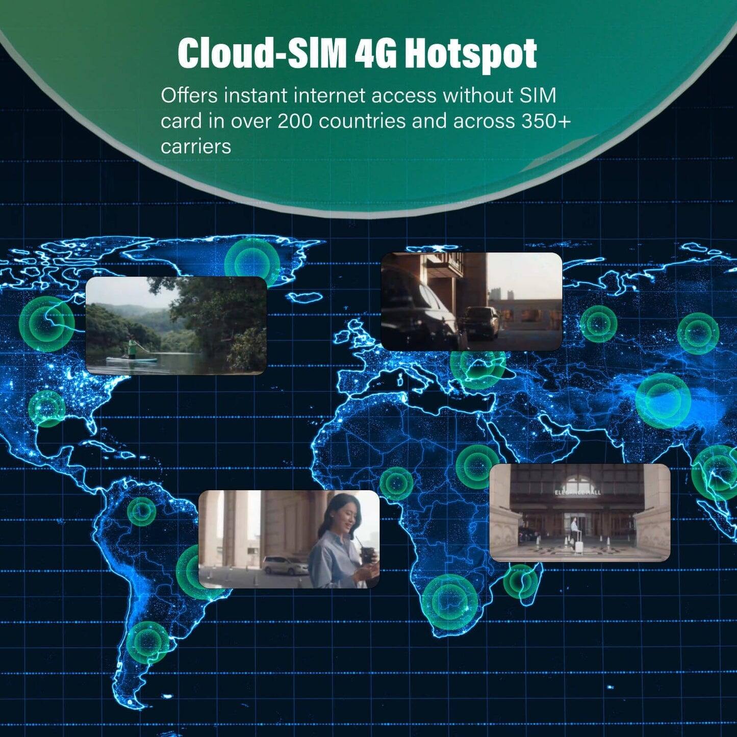 Cloud-SIM 4G Hotspot  
Offers instant internet access without SIM card in over 200 countries and across 350+ carriers