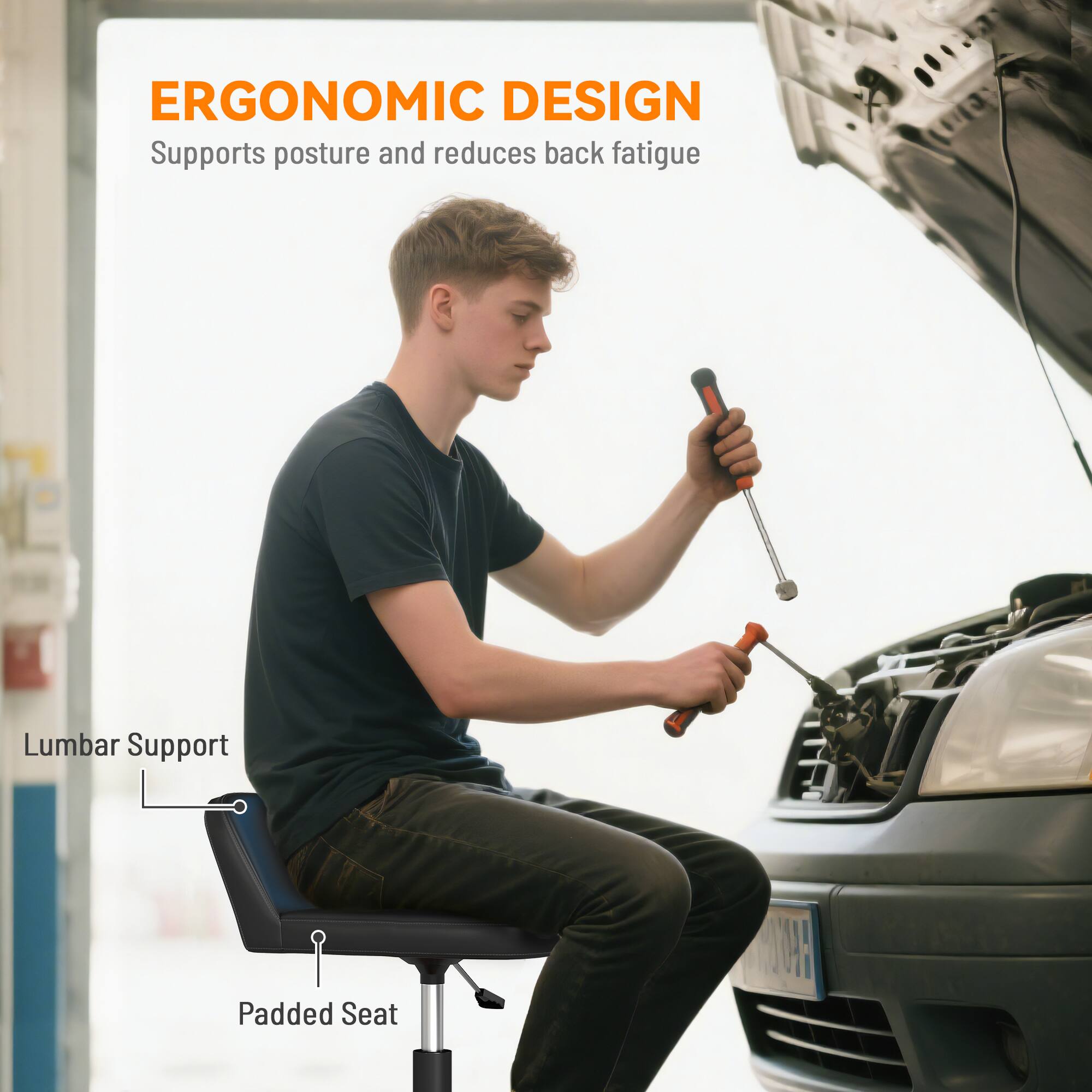 ERGONOMIC DESIGN, Lumbar Support, Padded Seat, Supports posture and reduces back fatigue