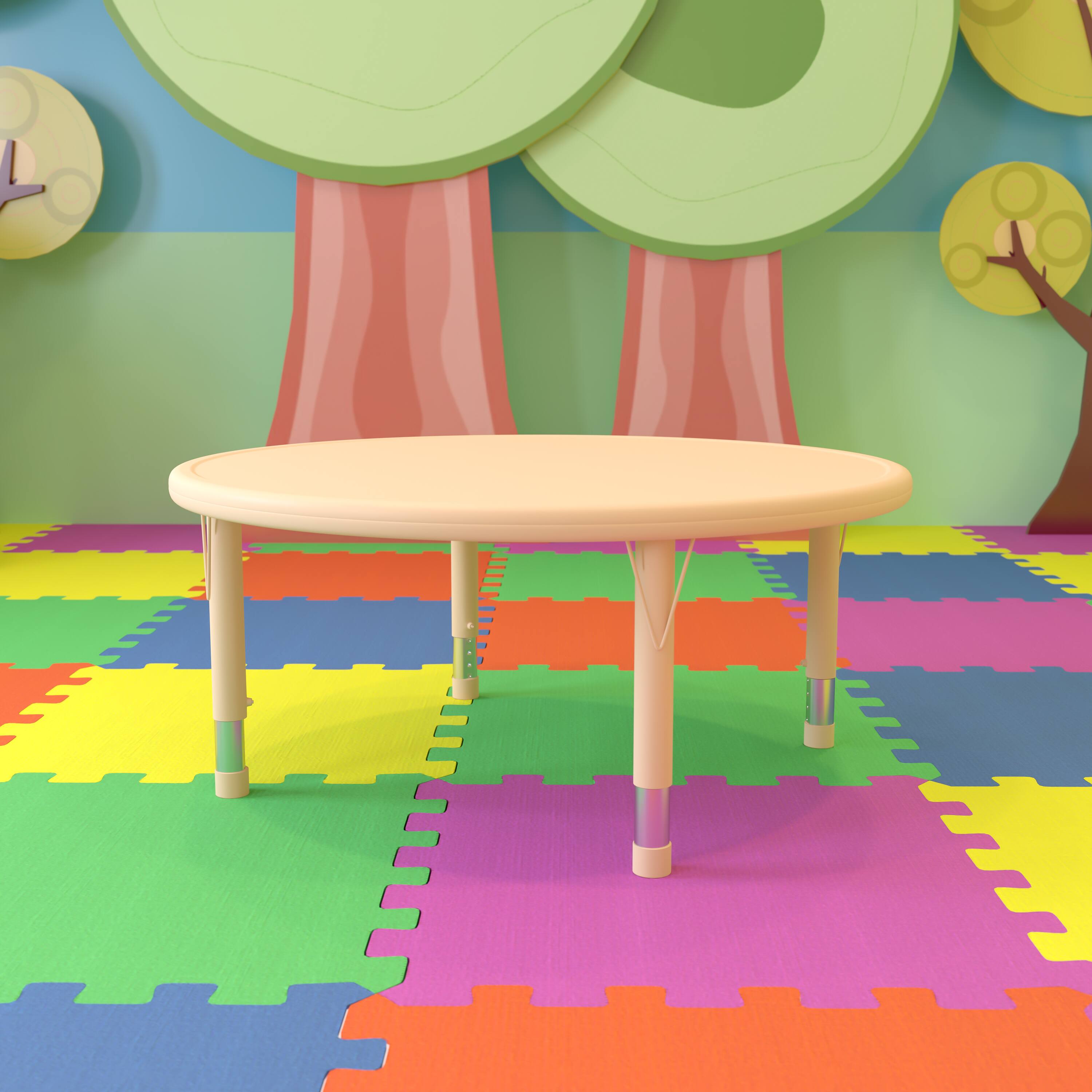 Alt View 1. Emma + Oliver - 45" Round Plastic Height Adjustable Activity Table - Natural.