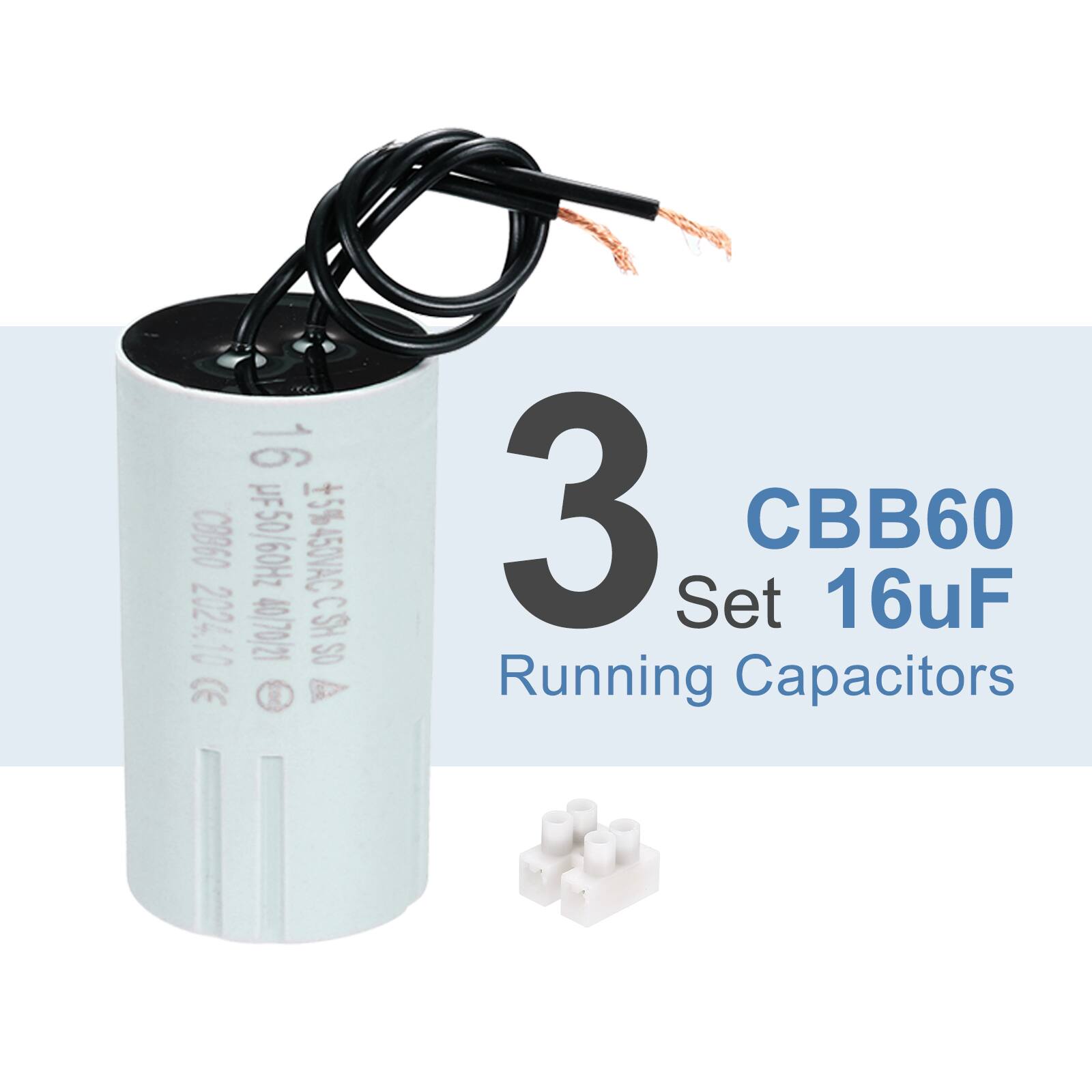 16 C8360 F50/60Hz 5% 450VAC CSH 2024.10 40/70/21 CSH OS CE g A 3 Set CBB60 16uF Running Capacitors

3 Set 16uF CBB60 Running Capacitors