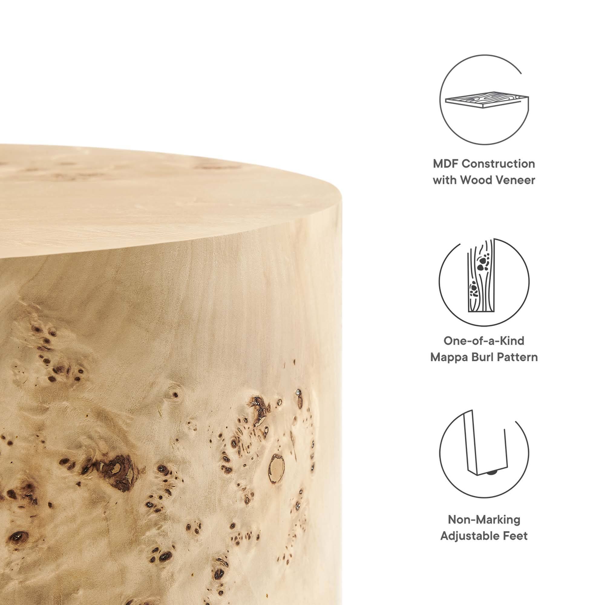 MDF Construction with Wood Veneer  
One-of-a-Kind Mappa Burl Pattern  
Non-Marking Adjustable Feet