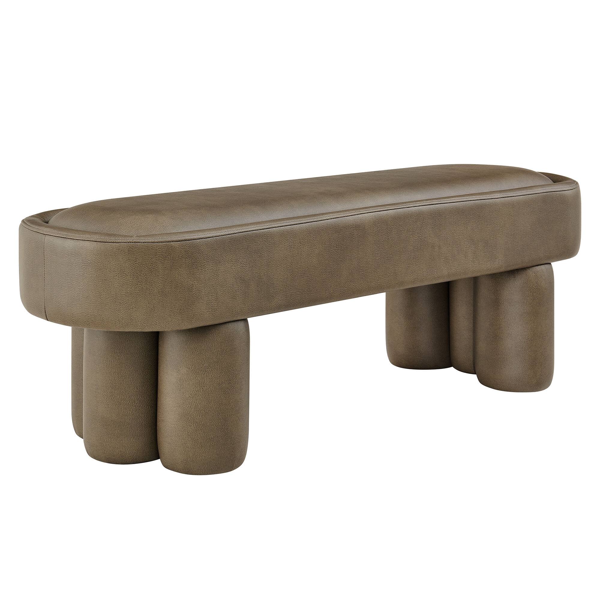 Angle. Modway - Mossi 52-Inch Oval Vegan Leather Bench by Modway - Mushroom.