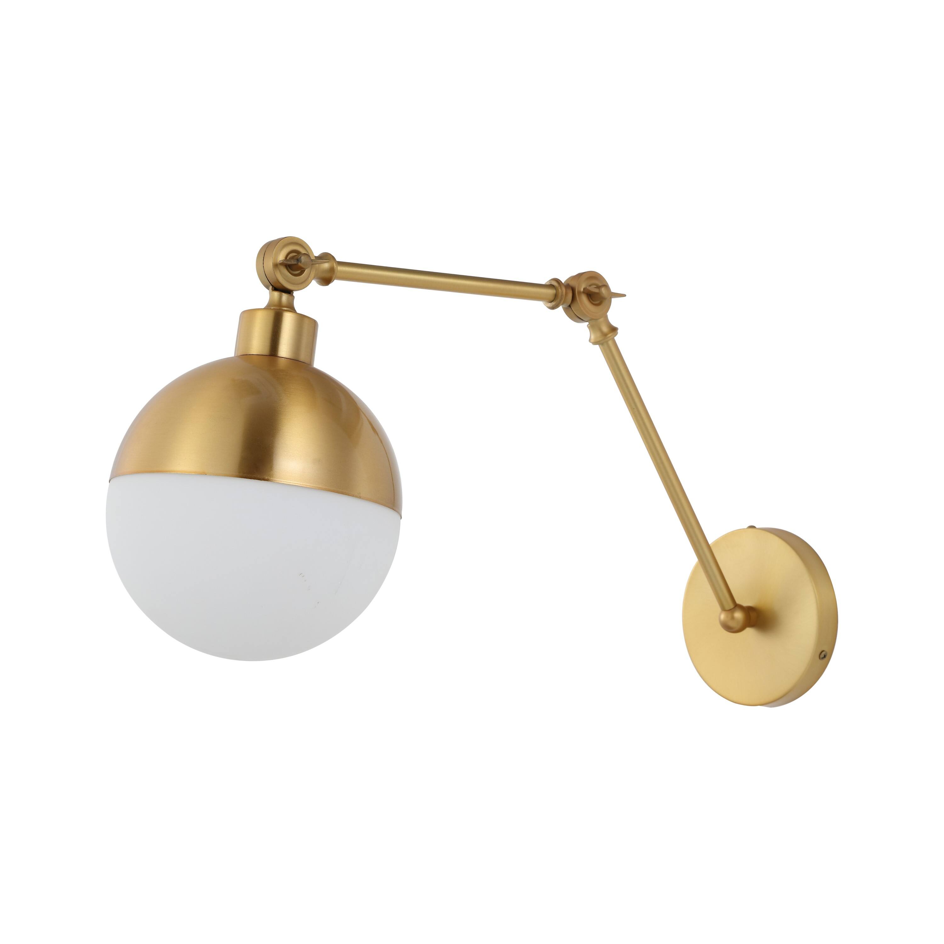 Alt View 6. Jonathan Y - Alba 8" 1-Light Modern Industrial Adjustable Swing Arm Metal Frosted Glass Globe LED Sconce, Brass Gold/Frosted - Brass Gold.