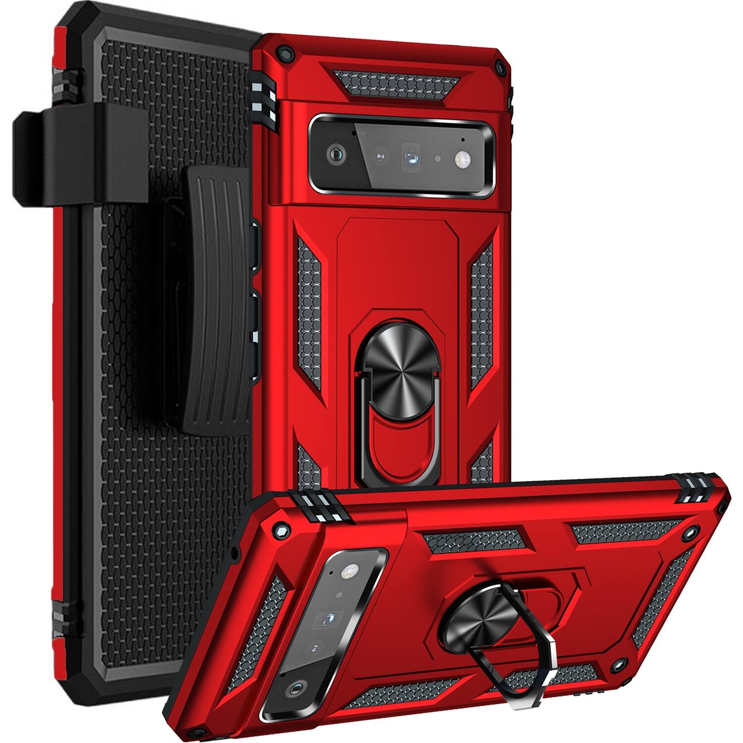 Alt View 12. SaharaCase - Kickstand with Belt Clip Case for Google Pixel 6 Pro - Red.