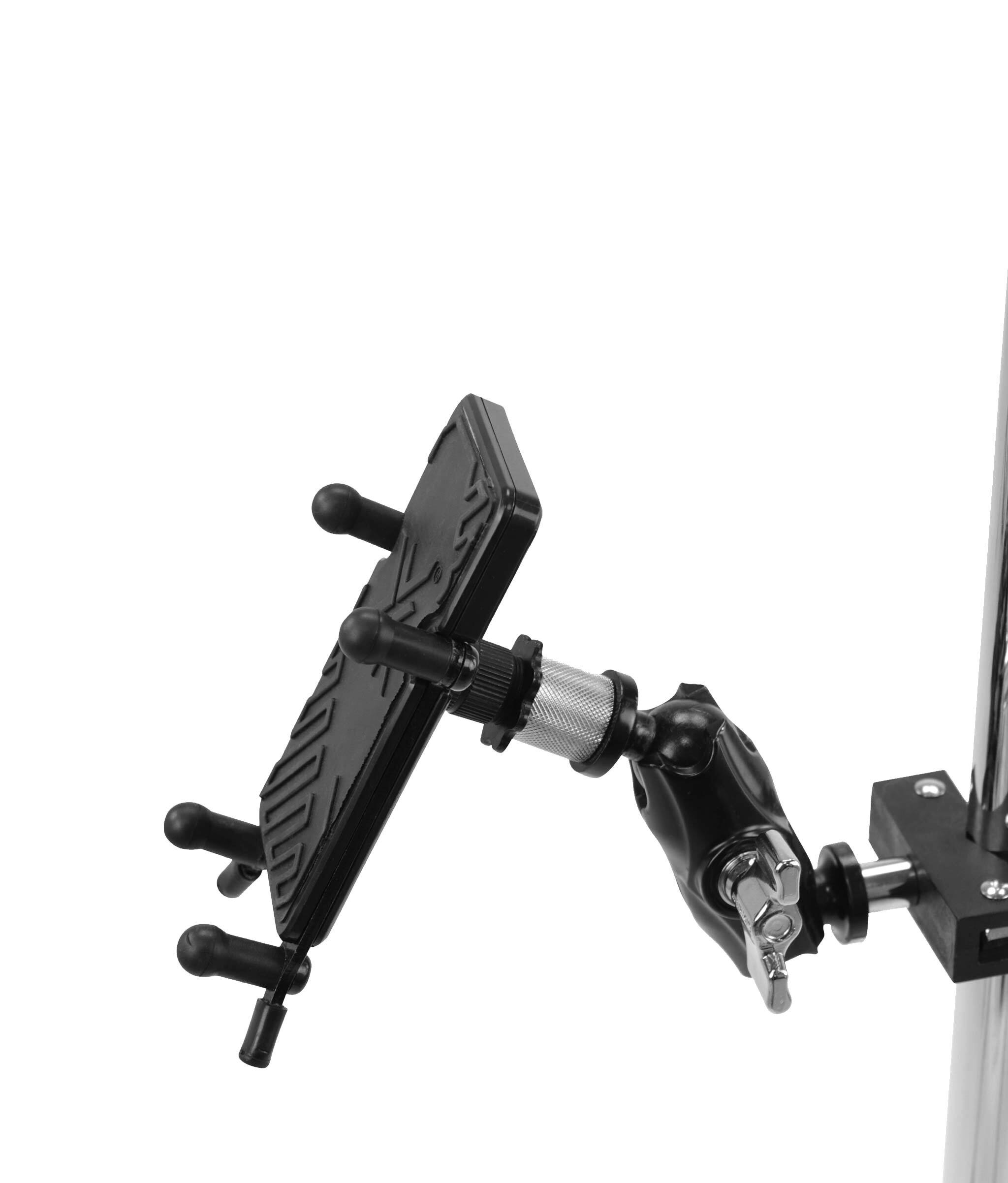 Angle. Gibraltar Hardware - Dual-Adjust Smartphone Stand Mount for Boom or Music Stand, w/ Portrait/Landscape Positioning & Adjustable Viewing Angle - Black.