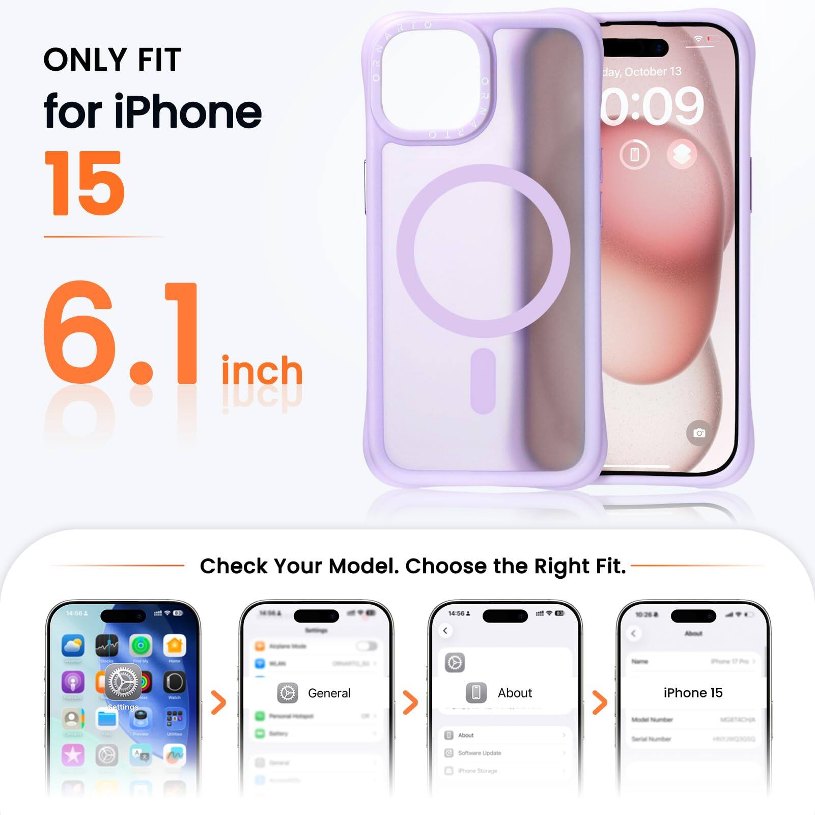 ONLY FIT for iPhone 15 6.1 inch

Check Your Model. Choose the Right Fit.

14:58 A - 4 - - - - - Pore atting - .. General About iPhone 15 - so . Software Uestate amone Siorige