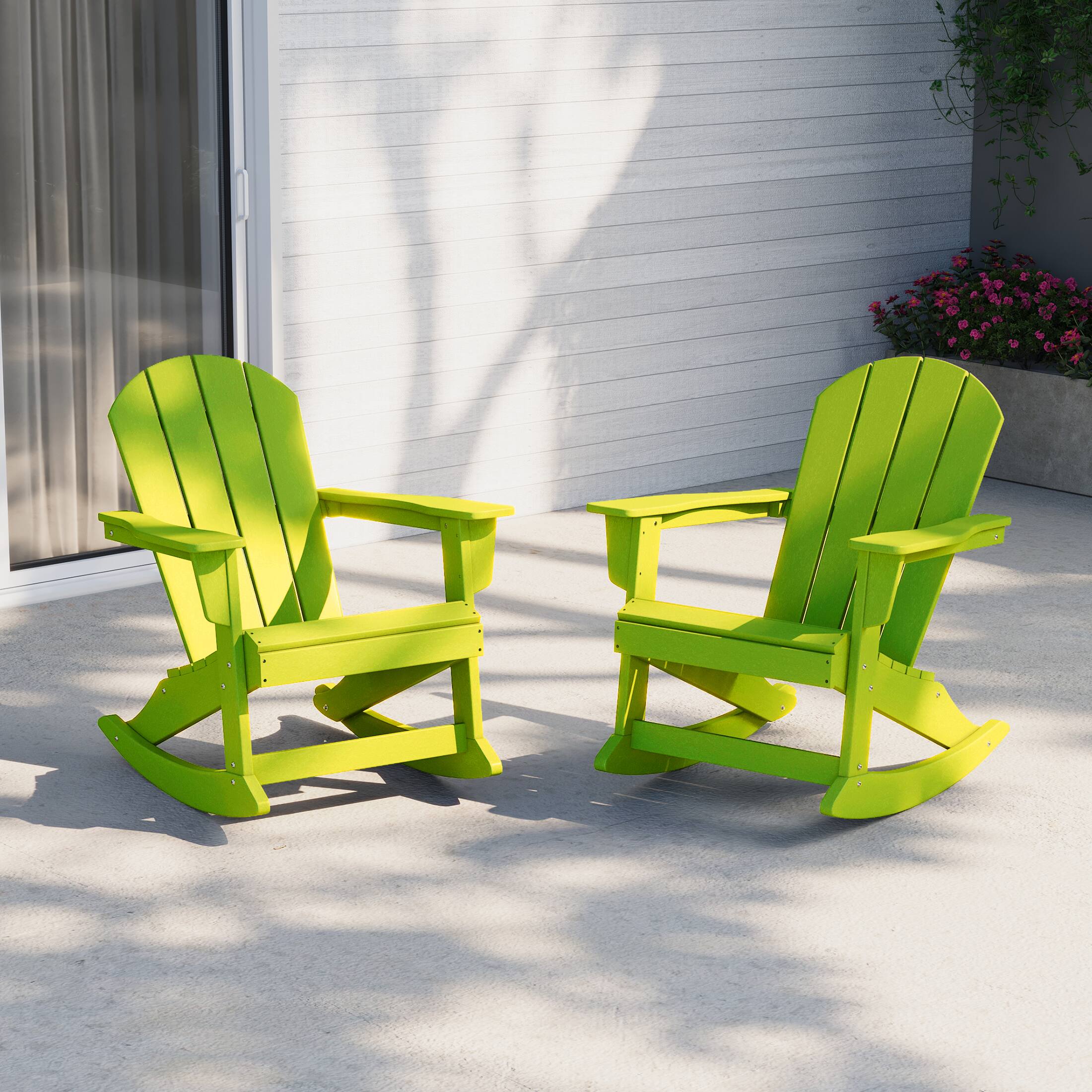 Angle. WestinTrends - WestinTrends Malibu 2 piece set Outdoor / Patio Poly Adirondack rocking chairs ( 2 seater ) - Lime.