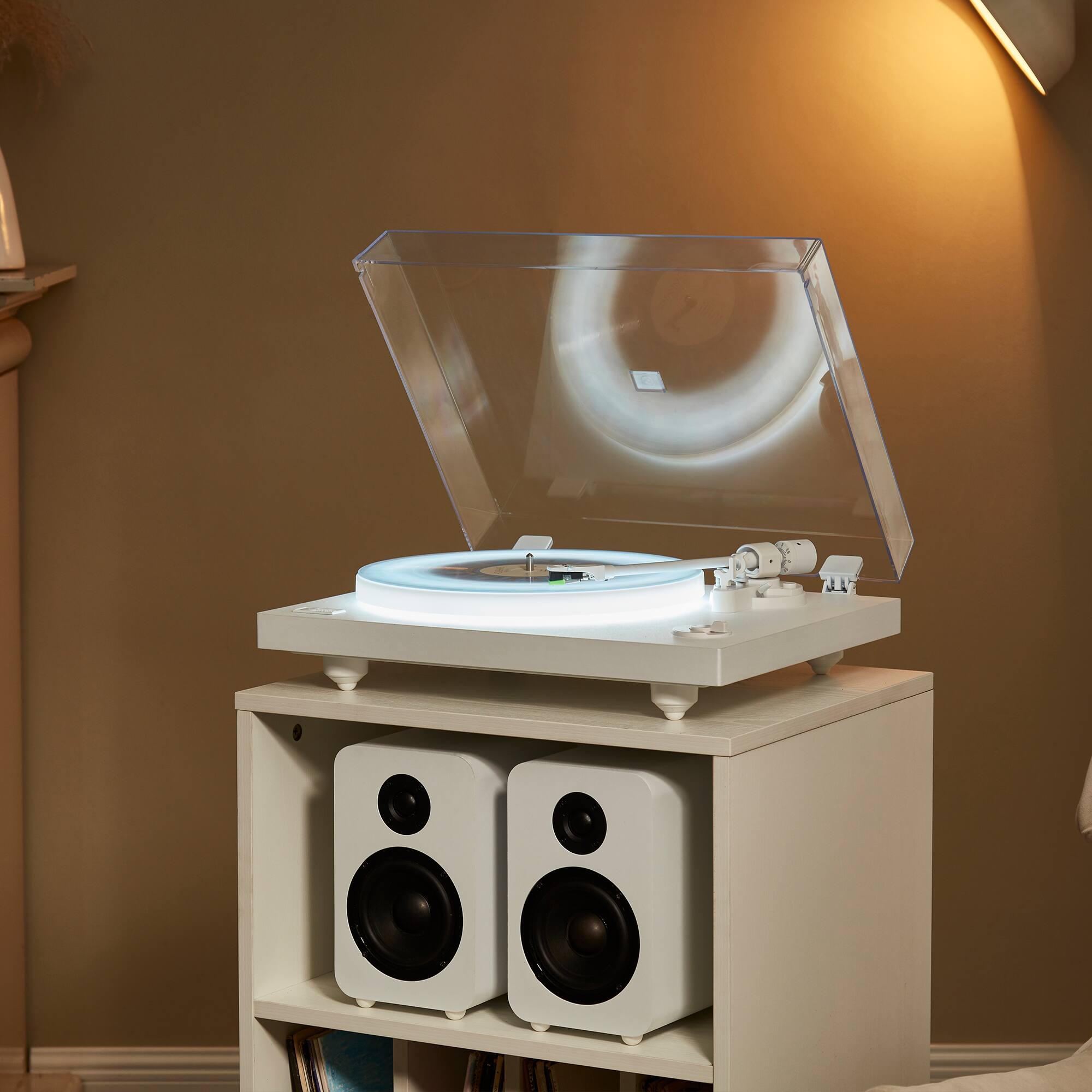 Alt View 6. Arkrocket - Arkrocket Polaris II Bluetooth Turntable with 40W Bookself Speaker and LED Lighting System - White.