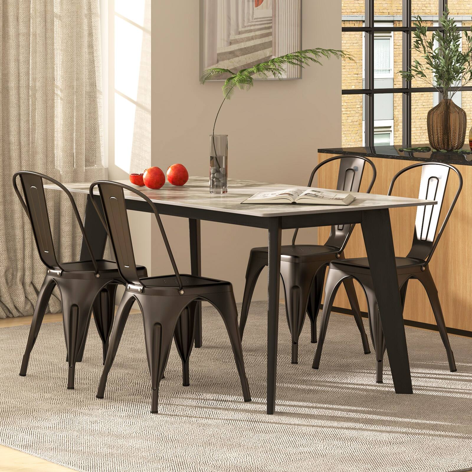 Alt View 1. Gymax - Gymax Tolix Style Metal Dining Chairs Set of 4 w/ Removable Backrest for Dining Room - Bronze.