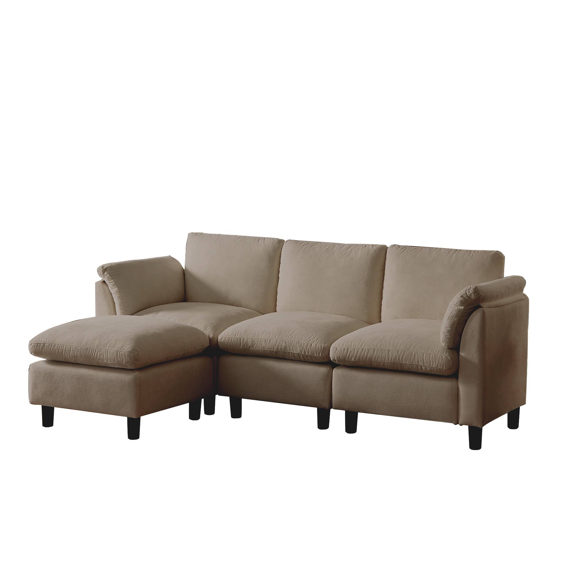 Alt View 5. Electra Tech Xpress - Modern L-Shaped Chenille Upholstered Sectional Couch for Living Room, 3 Seater Cloud Sofa with Ottoman - Camel.
