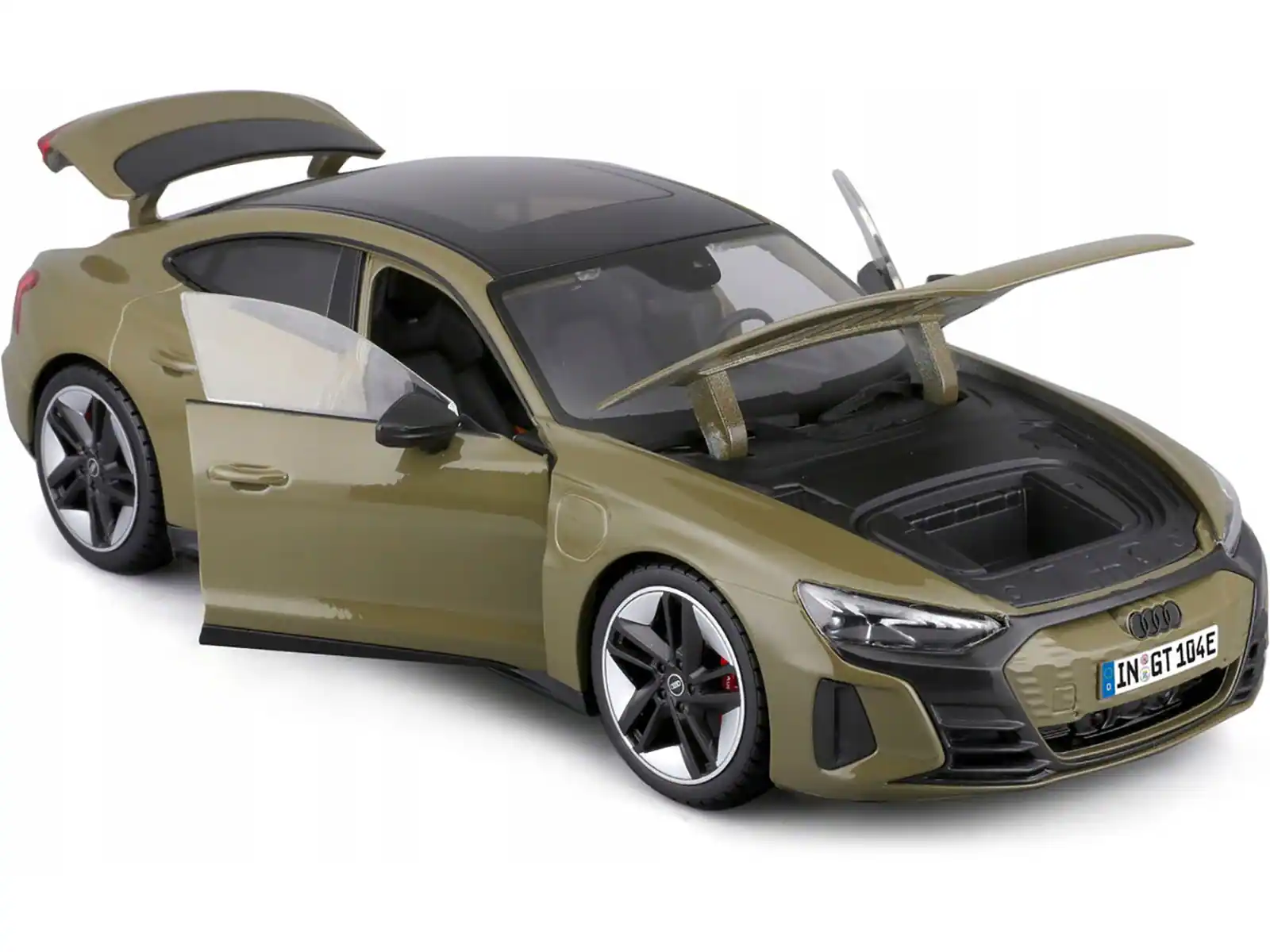 Angle. Bburago - 2022 Audi RS e-tron GT Dark Green with Sunroof 1/18 Diecast Model Car by Bburago - Dark Green.