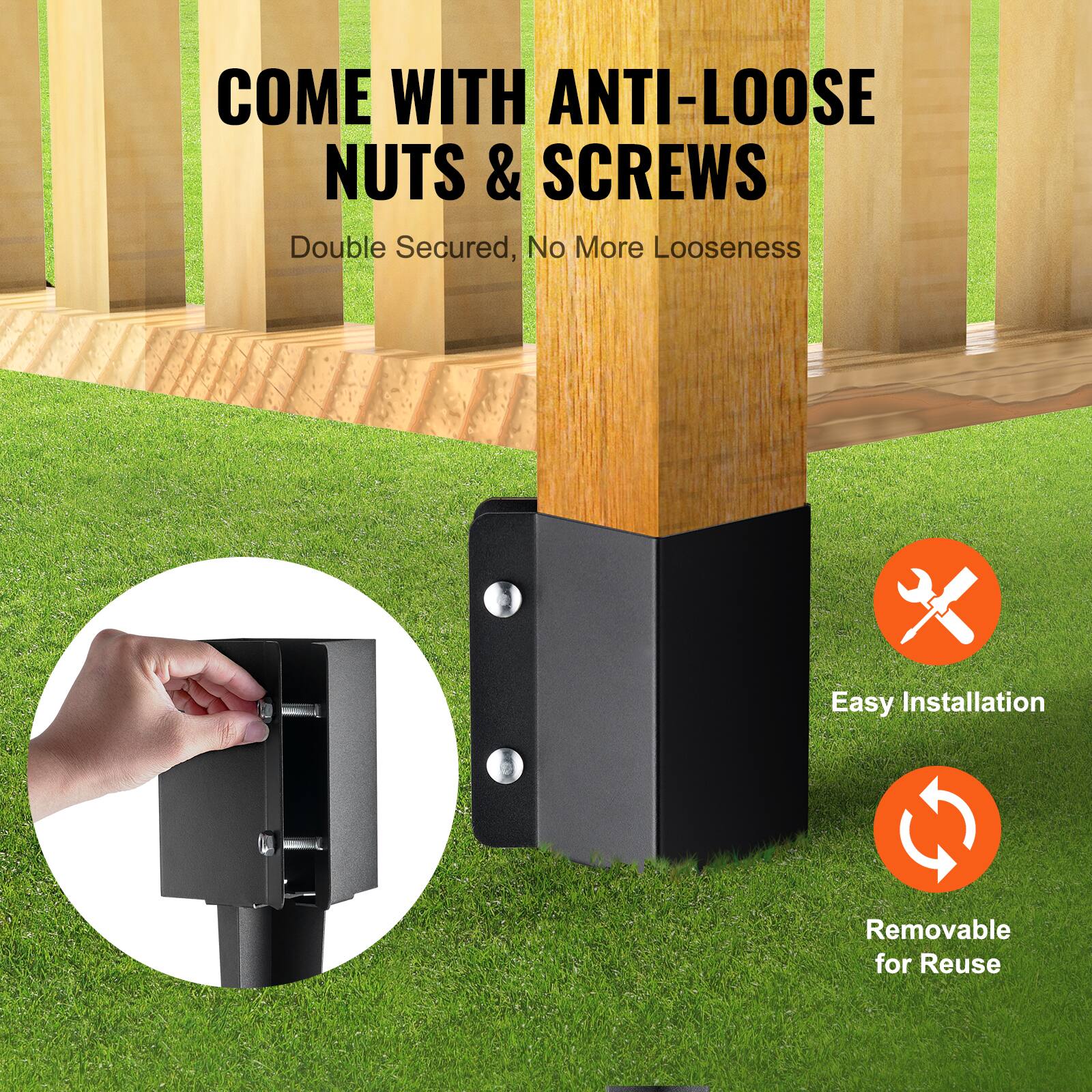 COME WITH ANTI-LOOSE NUTS & SCREWS  
Double Secured, No More Looseness  
Easy Installation  
Removable for Reuse