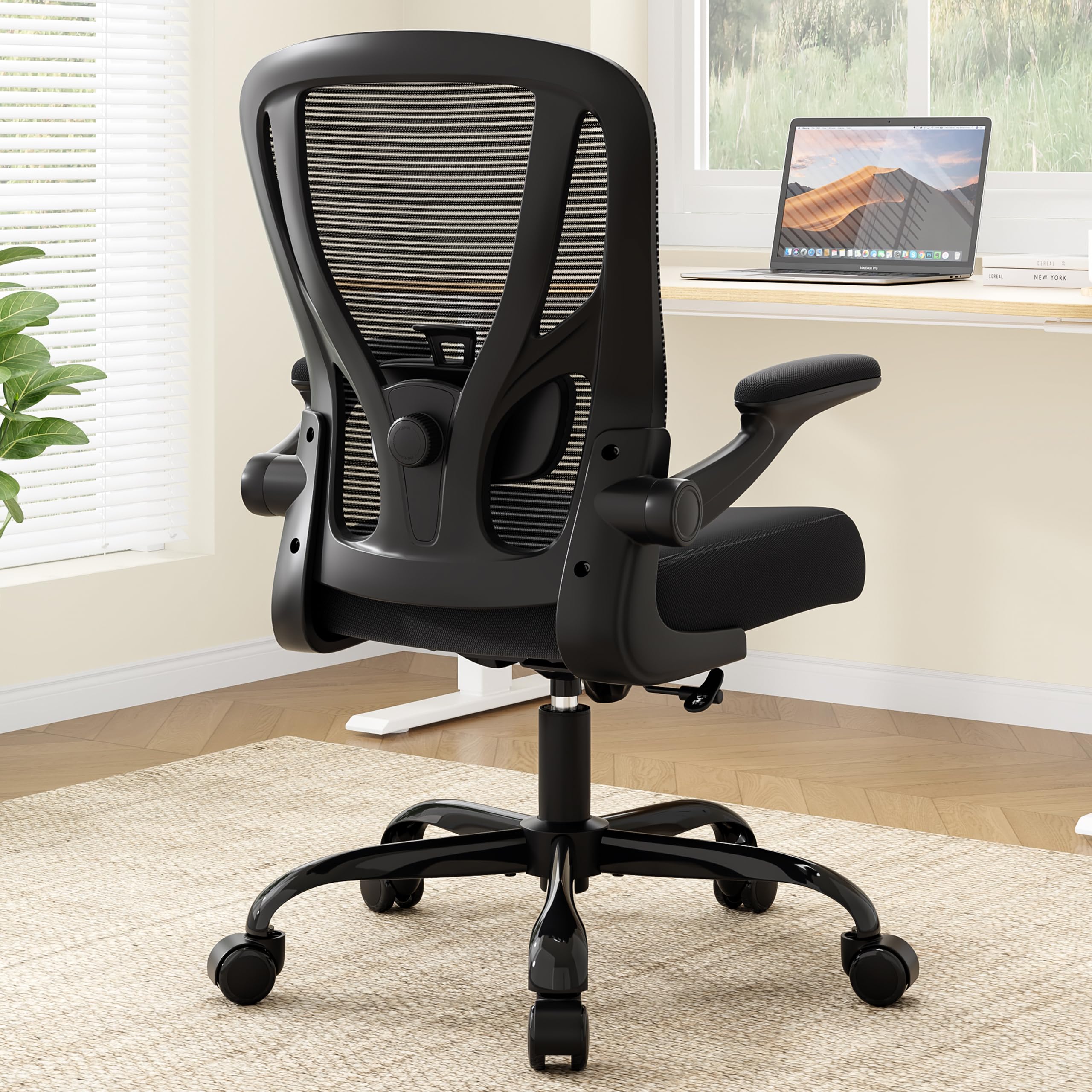 Angle. Dazzed Corner - Ergonomic Office Chair, Mesh Computer Desk Chair with Flip-Up Armrests, Adjustable Lumbar Support - Black.