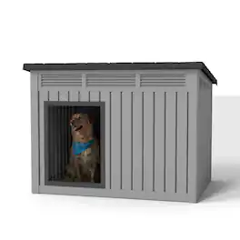 Yardgrace - 204 Large Dog House - Weatherproof, Removable Roof, Louvered Vents, Asphalt Roof, Elevated Base, Indoor/Outdoor Kennel - Gray