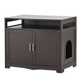 Dexmalle - Dexmalle-2 Doors Litter Box Enclosure,Storage Bench Side Table Cat House with Hidden Plug - Esspresso