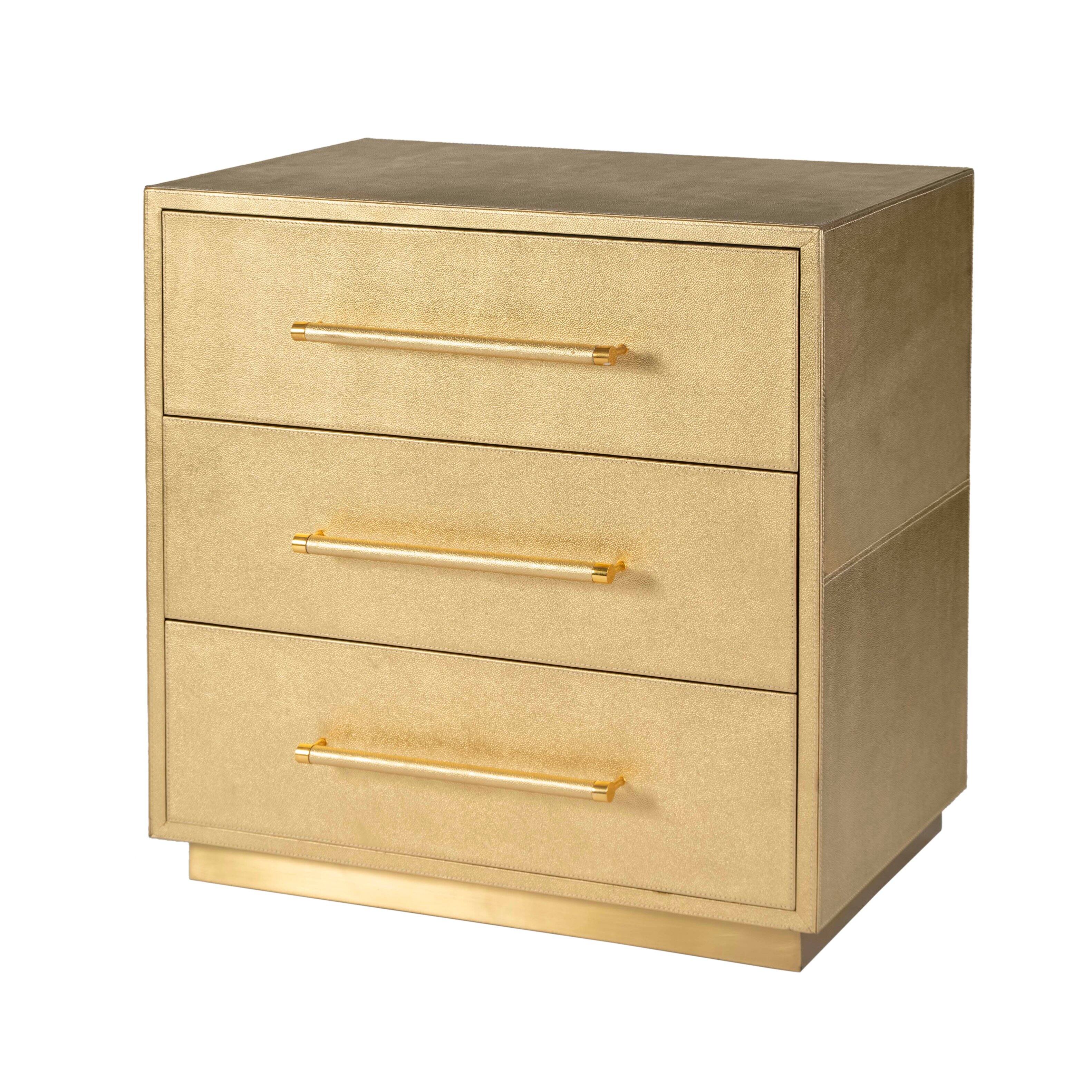 Butler Specialty - Francois 28 in. W Rectangular Wood and Leather 3 Drawer Accent Chest - Gold