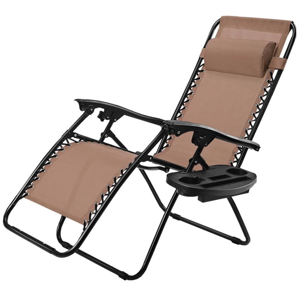 Alt View 6. Pefilos - Outdoor Folding Zero Gravity Reclining Lounge Chair with Utility Tray-Brown, Oversized Padded Zero Gravity - Brown.