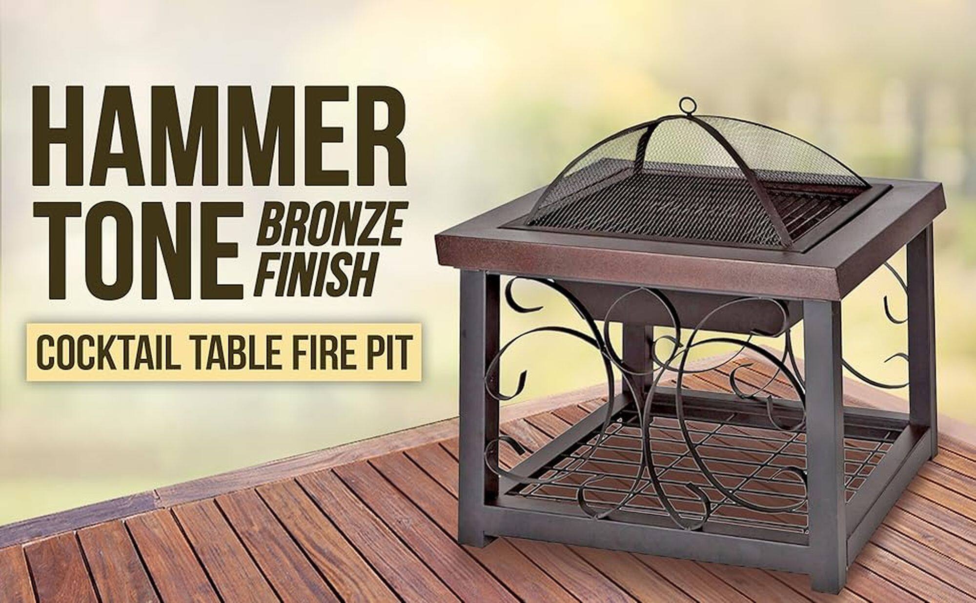 Hammer Tone Bronze Finish Cocktail Table Fire Pit