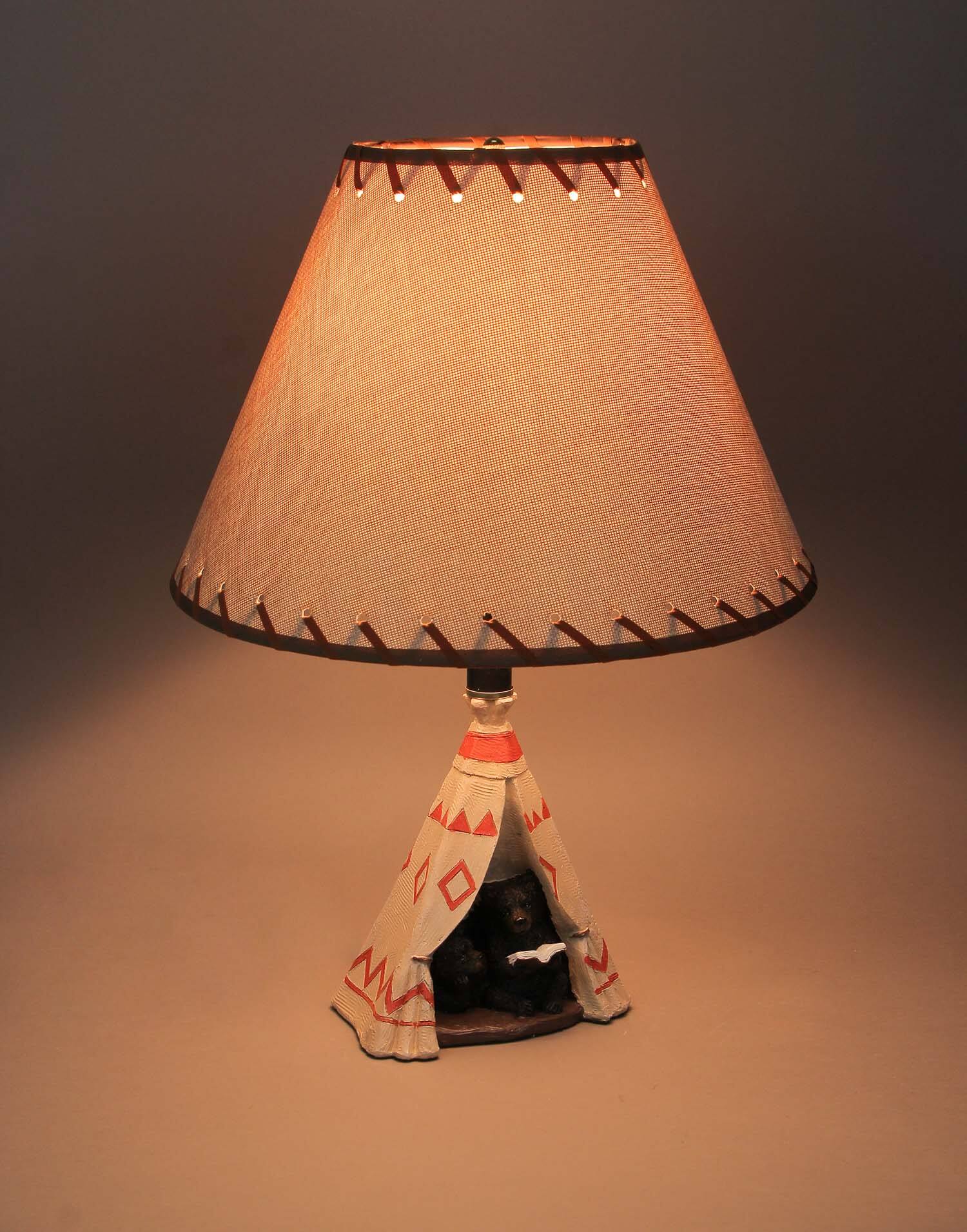 Alt View 1. Things2Die4 - Set of 2 Resin Mama Bear Reading Book To Cub in Teepee Tent Table Lamp Home - Brown.