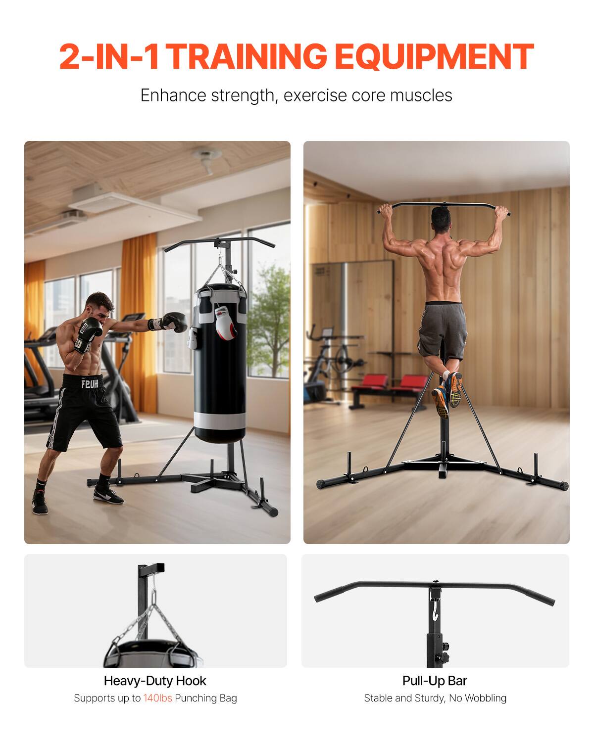 2-IN-1 TRAINING EQUIPMENT
Enhance strength, exercise core muscles
FEUH Heavy-Duty Hook
Supports up to 140lbs Punching Bag
Pull-Up Bar
Stable and Sturdy, No Wobbling