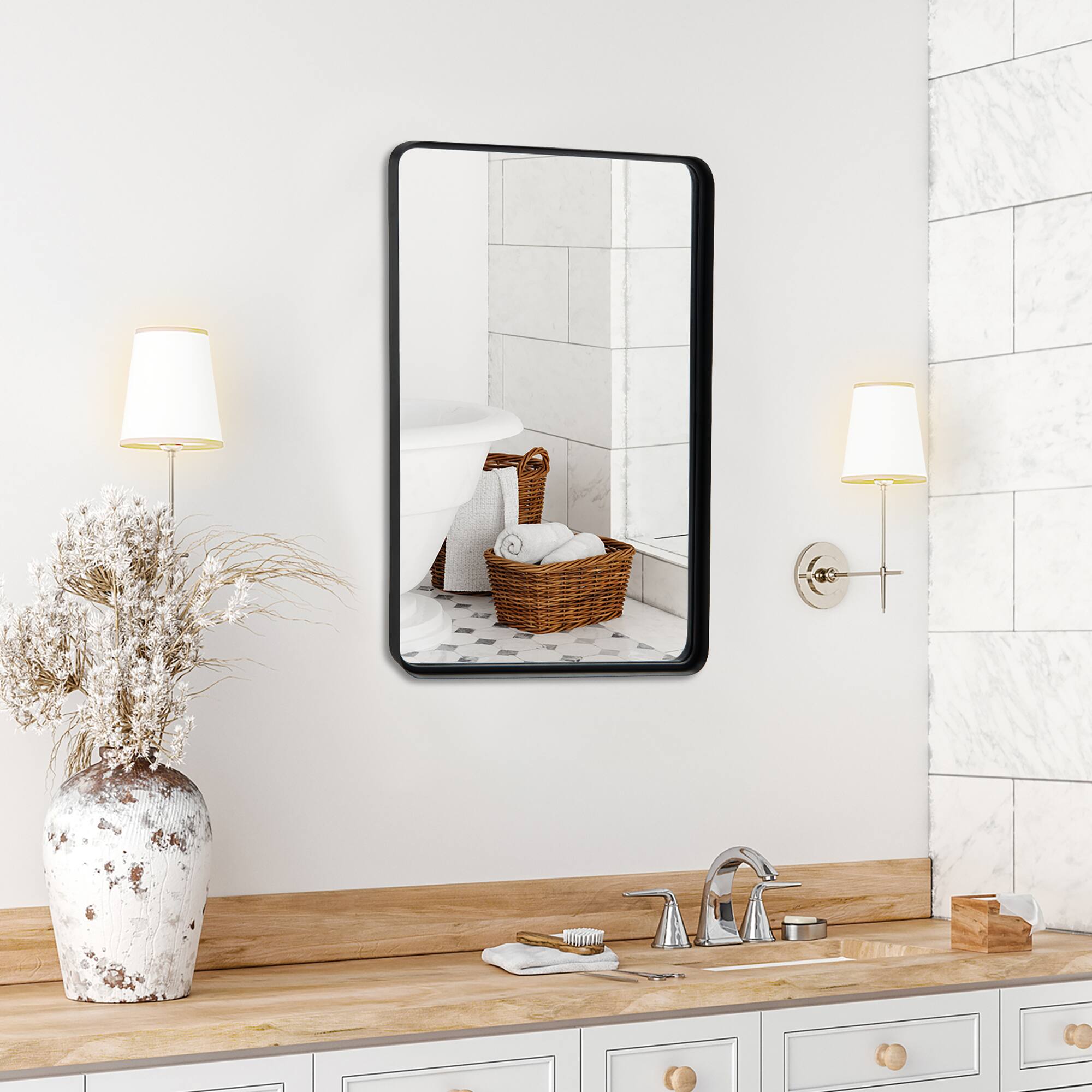 Alt View 2. Costway - Costway 36"X24" Wall Mount Bathroom Mirror Rectangular Vanity Mirror Vertical Horizontal - Black.